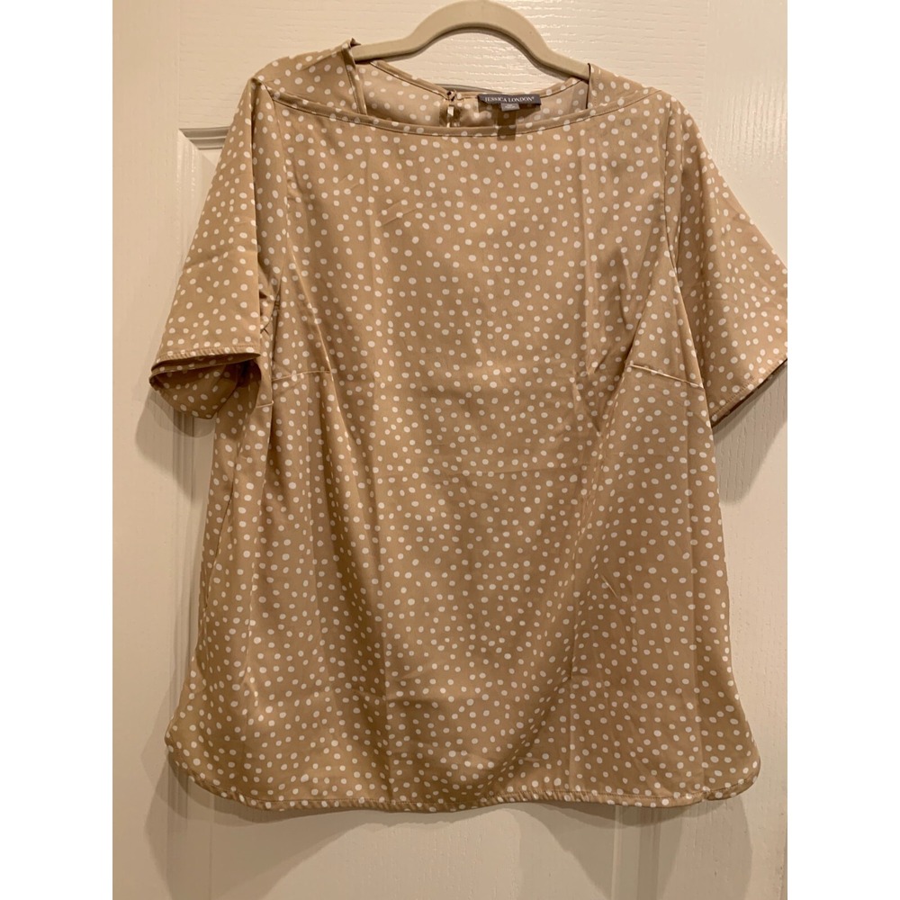 Jessica London Women's Plus Size 18 Gold White Polka Dot Blouse Short Sleeve Top